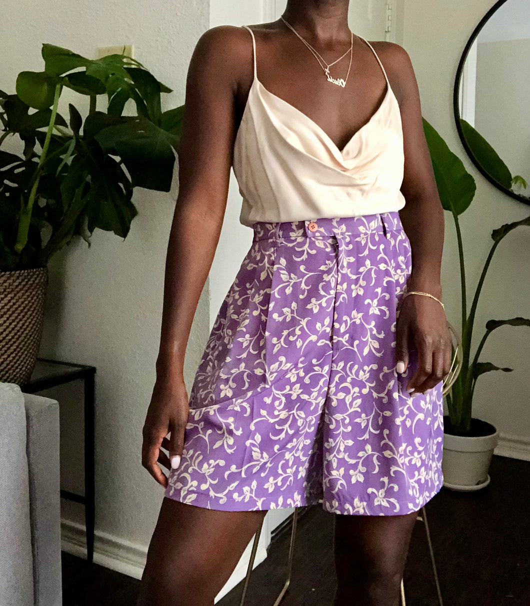 lavender floral shorts
