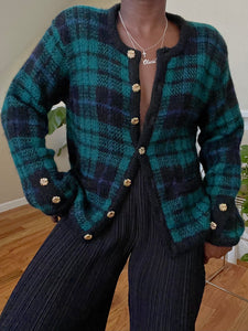 plaid knit cardigan