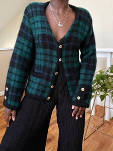 plaid knit cardigan