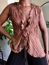 Load image into Gallery viewer, milk chocolate pleated ruffle blouse
