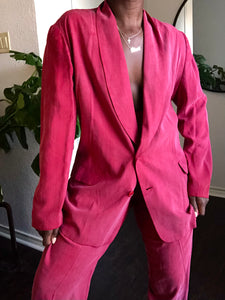 cranberry silk suit