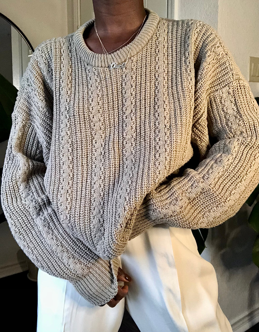 tan chunky knit sweater