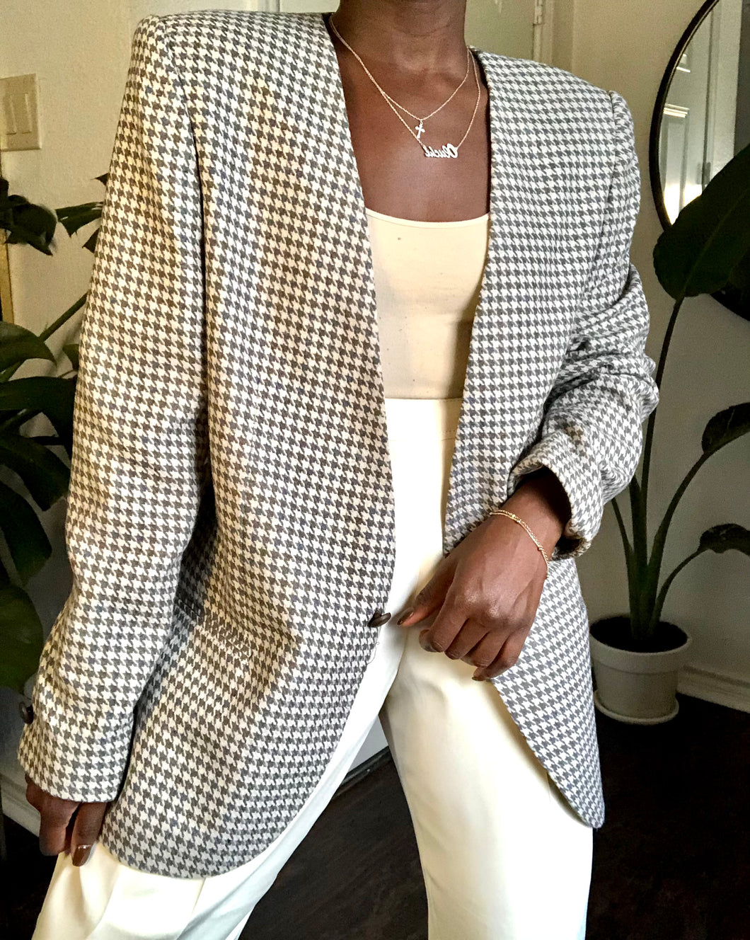 gray & cream houndstooth blazer