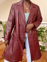 Load image into Gallery viewer, vintage burgundy midi leather trench
