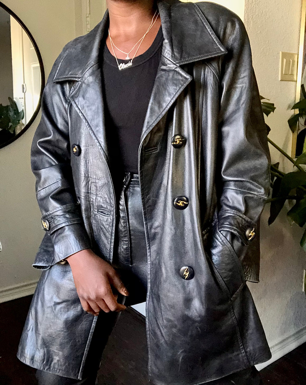 90's leather double breasted coat