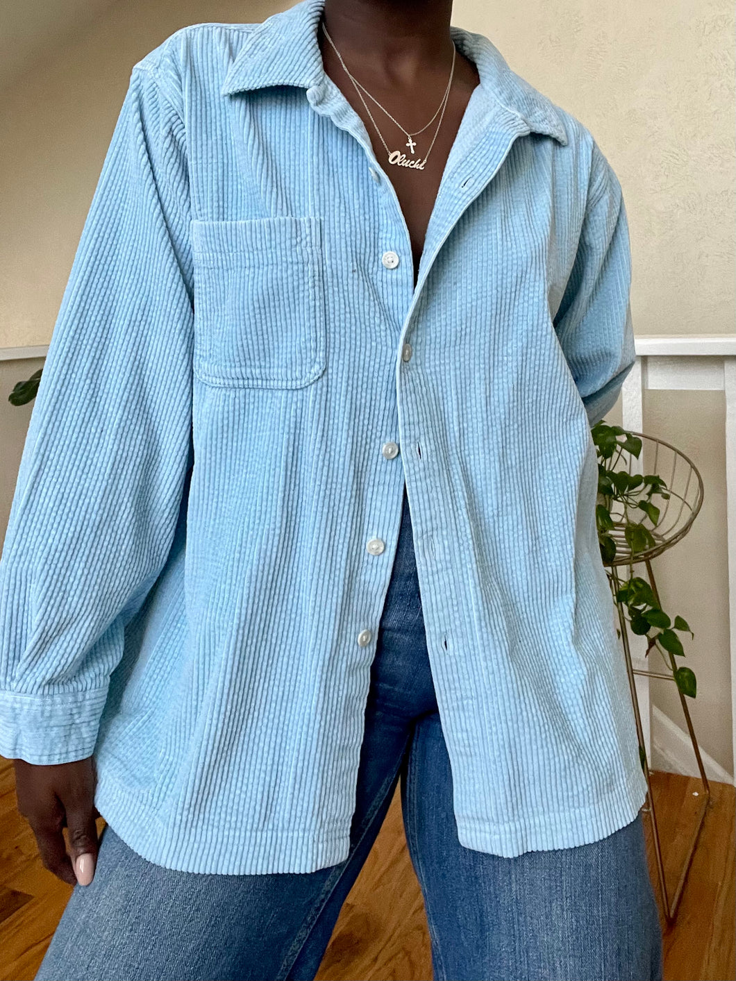 baby blue corduroy button up