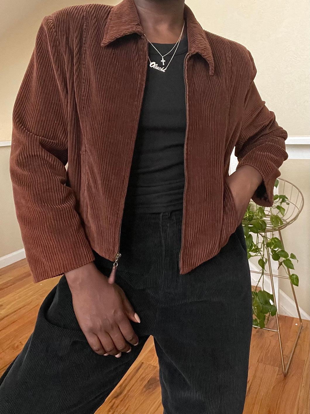 cocoa cropped corduroy jacket