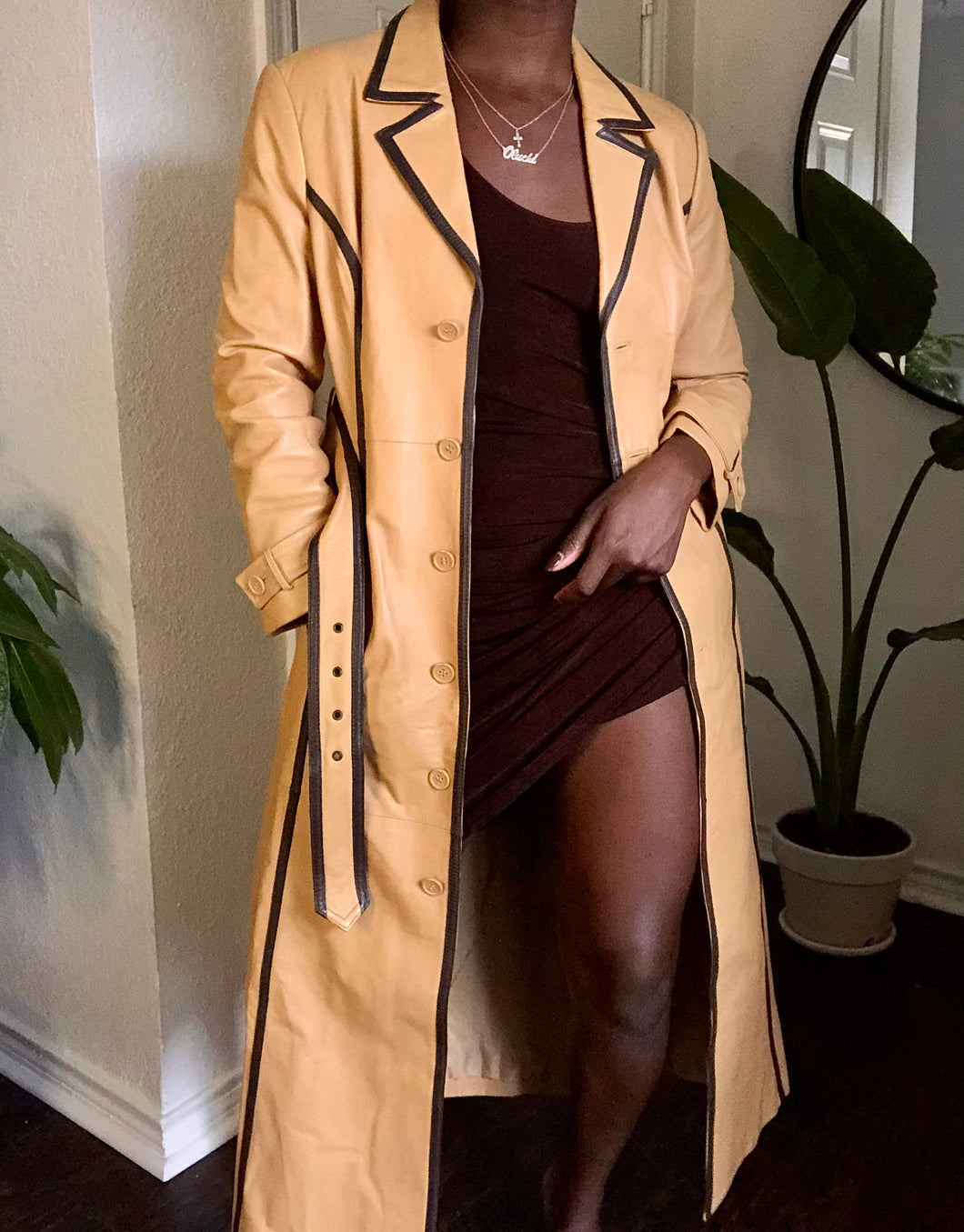 vintage 80's tan leather trench