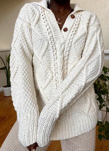 hand-knit cream wool sweater