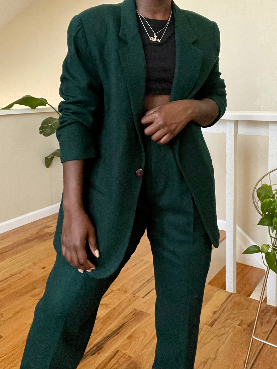 oversized hunter green pant suit