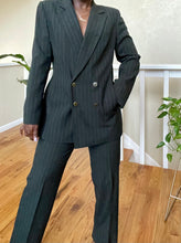 Load image into Gallery viewer, olive pinstripe pant suit
