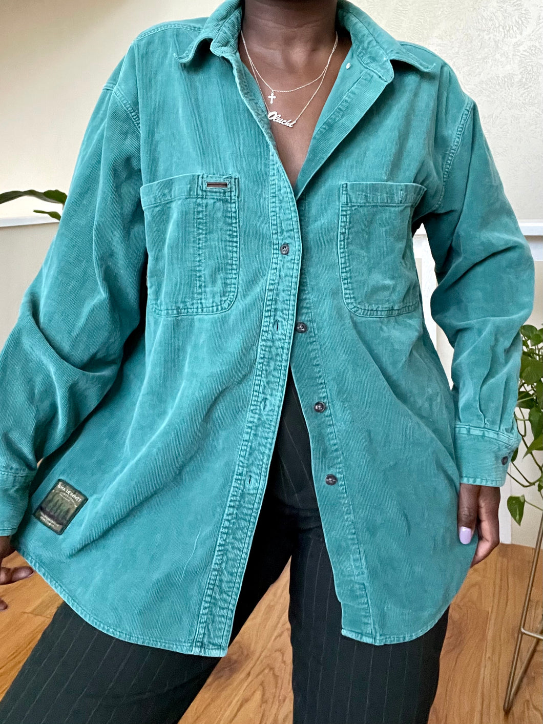 teal corduroy button up