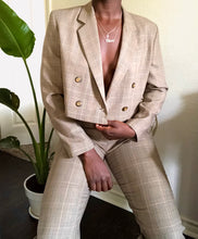 Load image into Gallery viewer, tan plaid cropped blazer set
