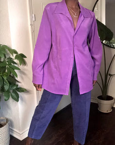 purple suede look button up