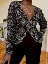 Load image into Gallery viewer, b&amp;w floral embroidered cardigan
