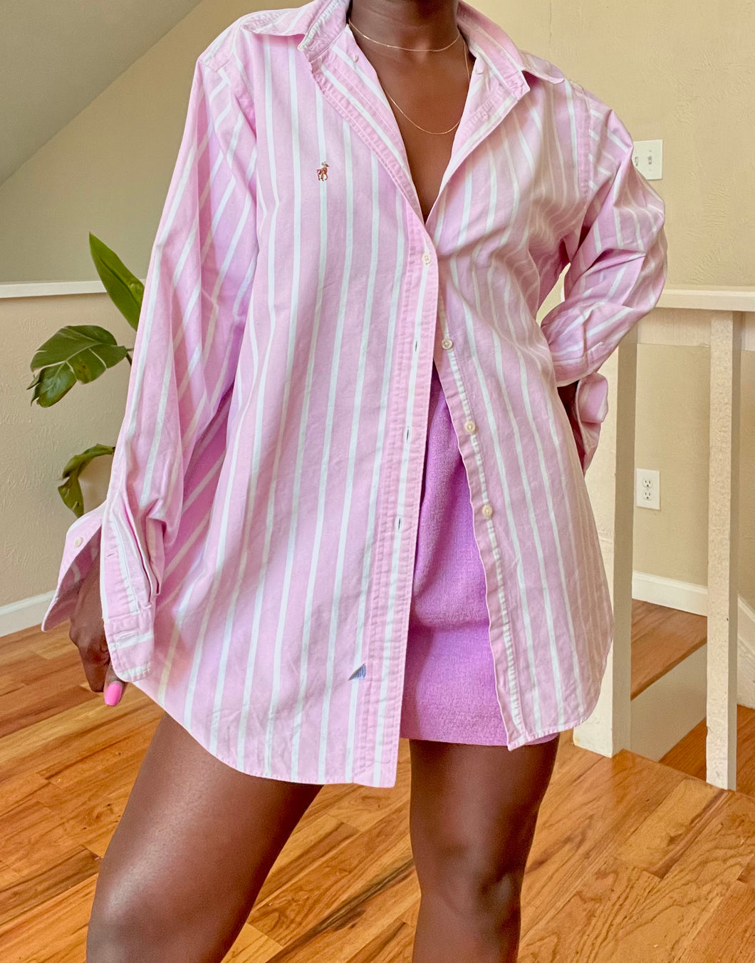 pink striped polo RL button up
