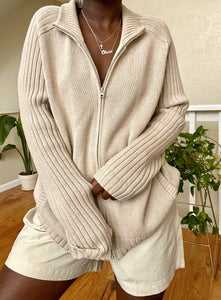 beige ribbed zip sweater