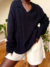 Load image into Gallery viewer, black cable knit button fly henley
