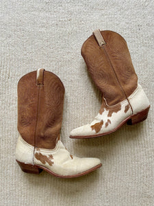 brown cow print cowboy boots