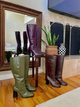 Load image into Gallery viewer, olive knee high leather boots

