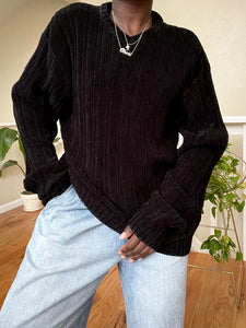black chenille v-neck sweater