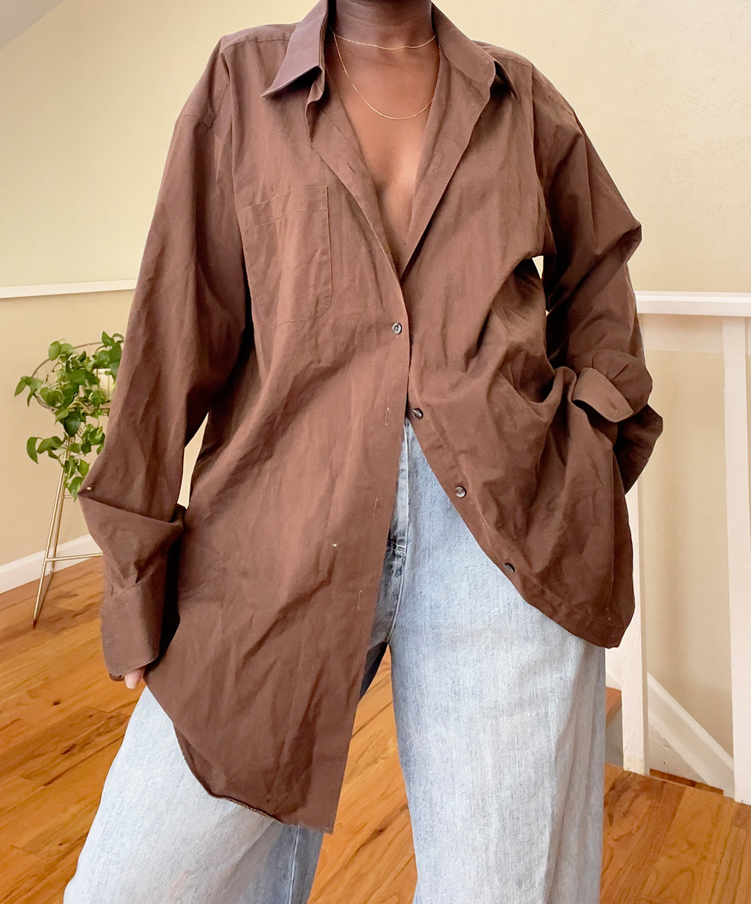 oversized mocha button up