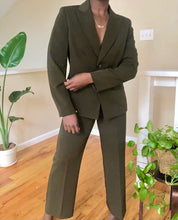 Load image into Gallery viewer, olive muted pinstripe pant suit
