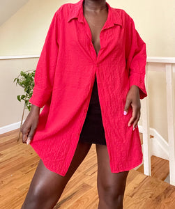 oversized red textured button up