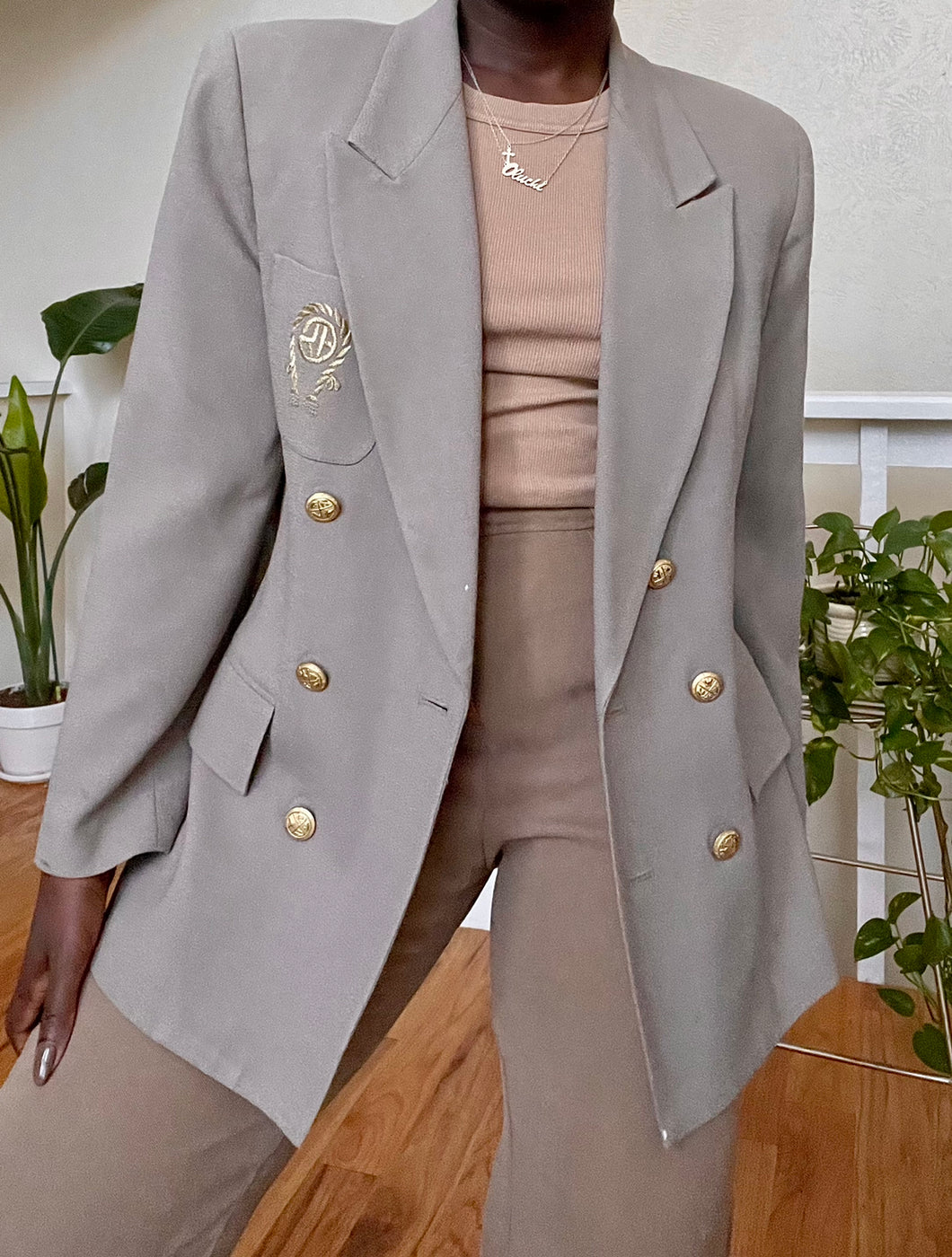 taupe embroidered blazer