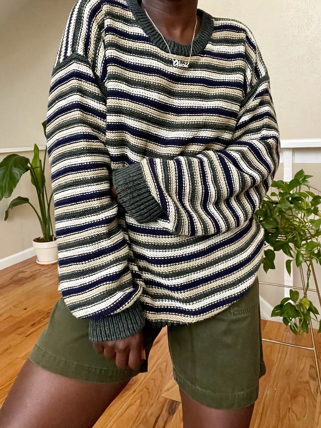 olive striped knit sweater