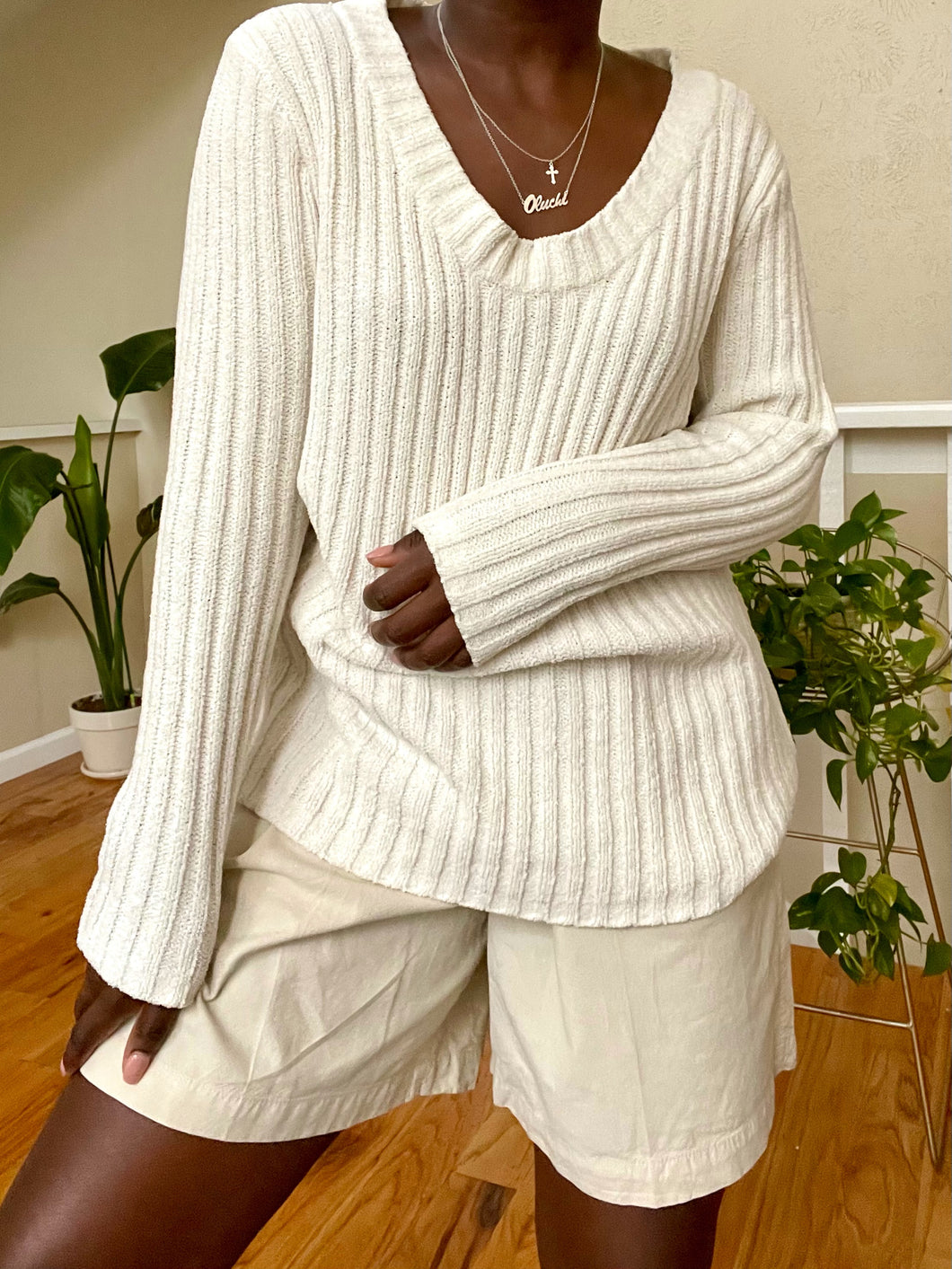 ivory chenille ribbed sweater