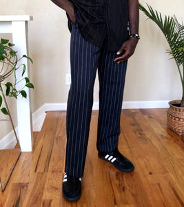 navy pinstripe trousers