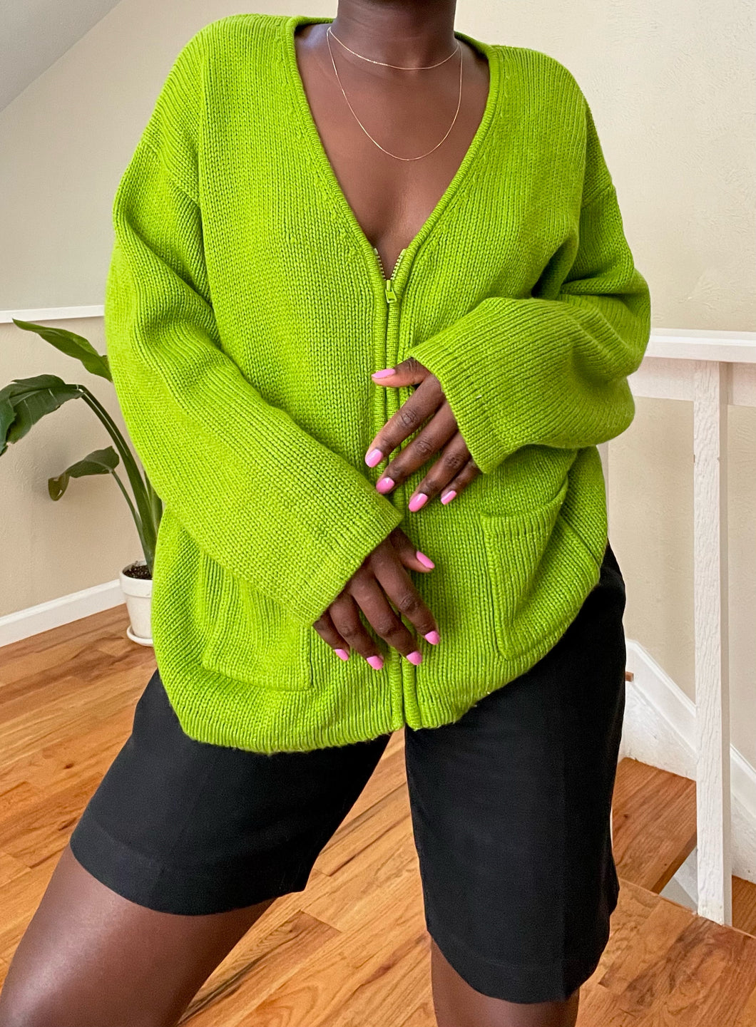 electric lime knit cardigan