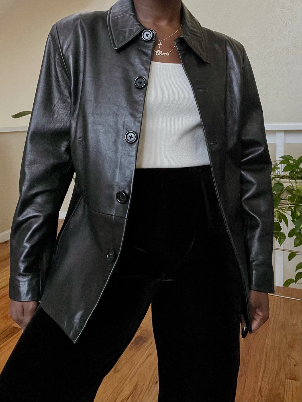 slim fit black leather jacket