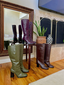 eggplant knee high leather boots