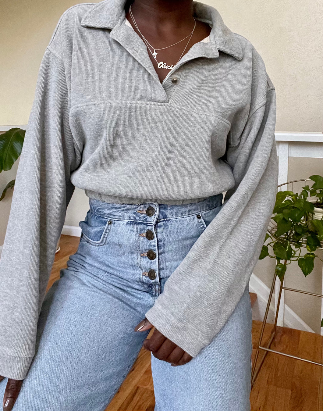heather gray cropped henley