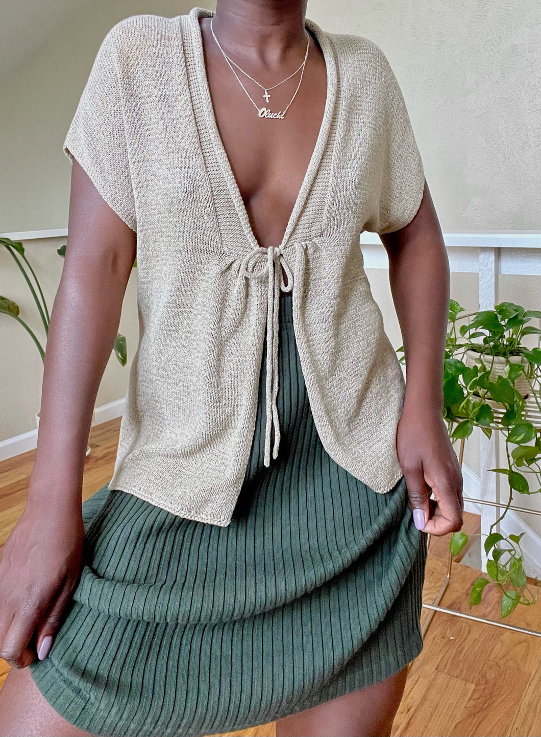 taupe knit cardigan