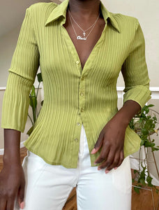 lime pleated blouse