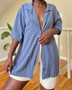 slate blue silk button up