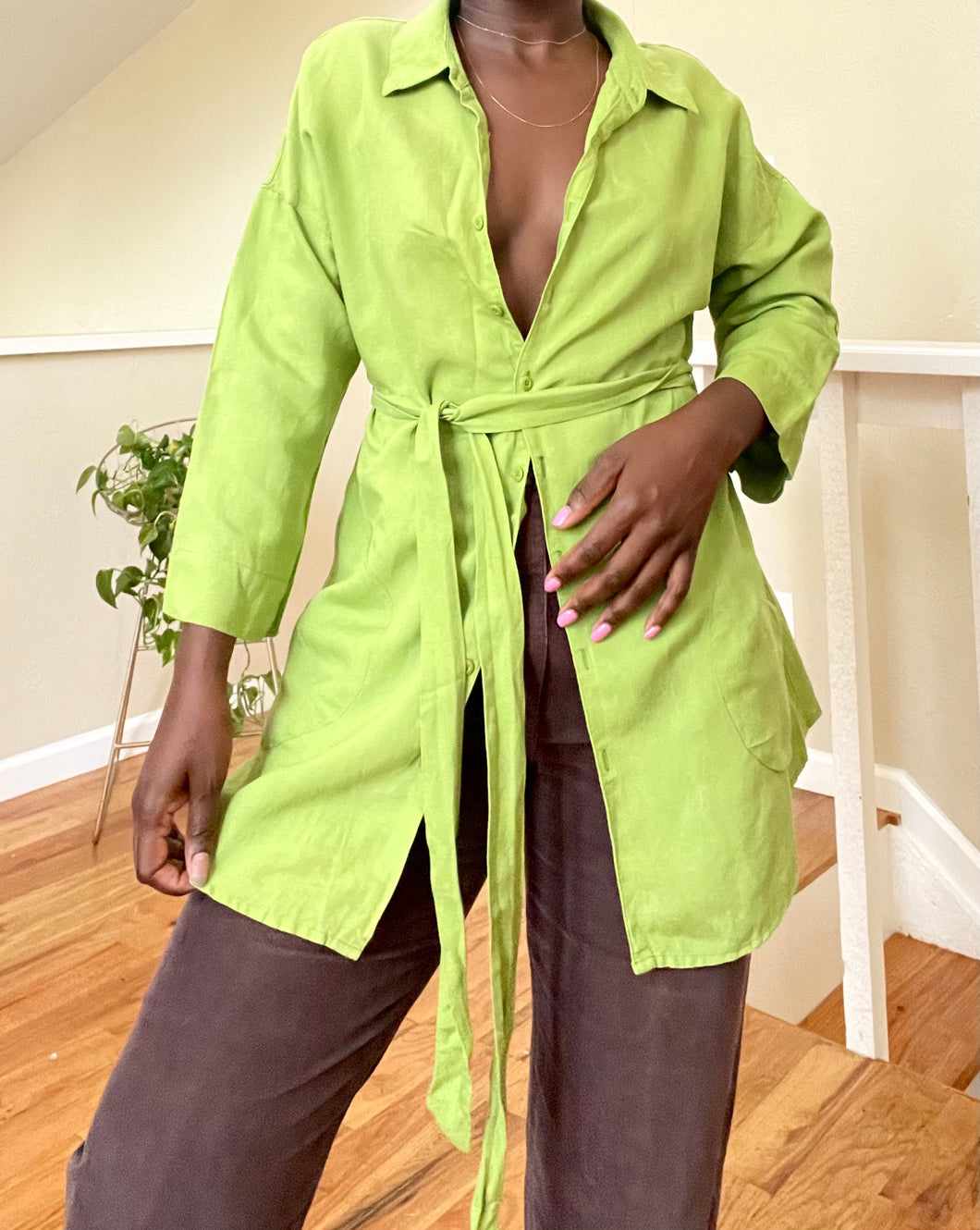 lime button up w. waist tie