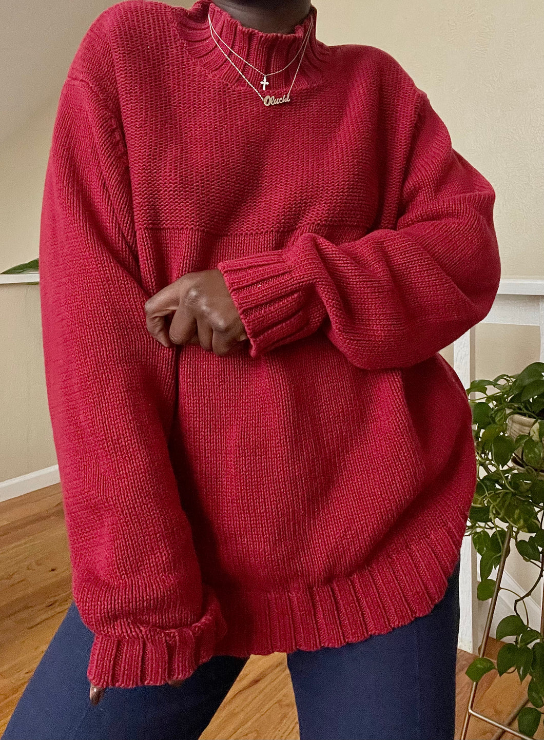 cherry mock neck sweater