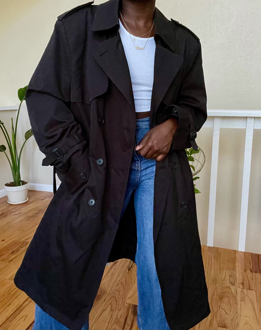 classic black trenchcoat