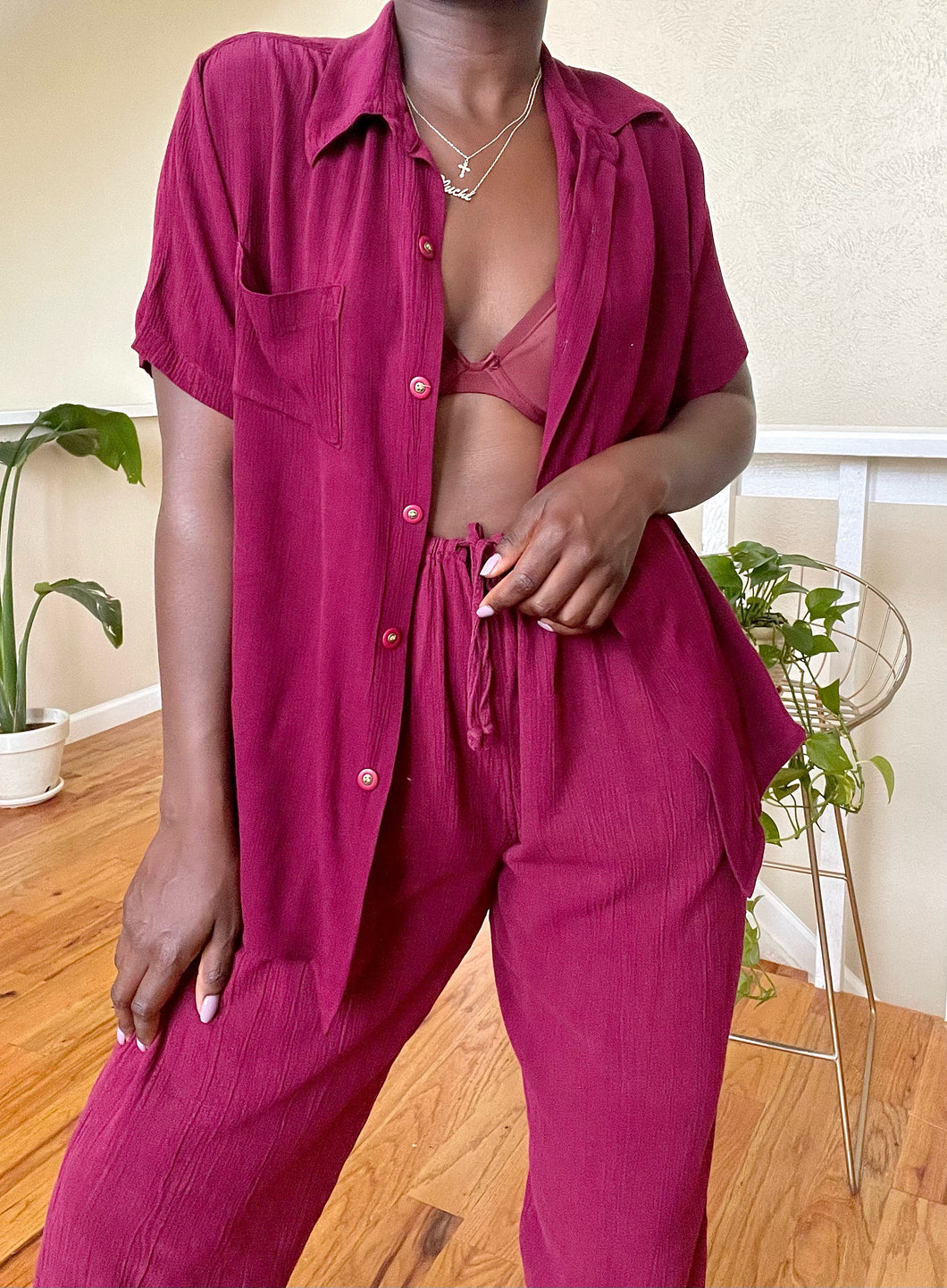 maroon two-piece set